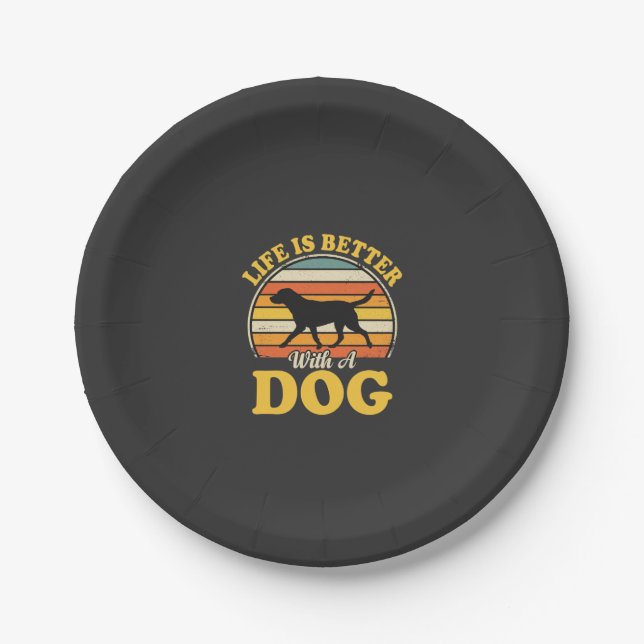Life Is Better With A Dog Retro Paper Plate (Front)