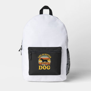 Life Is Better With A Dog Retro Printed Backpack