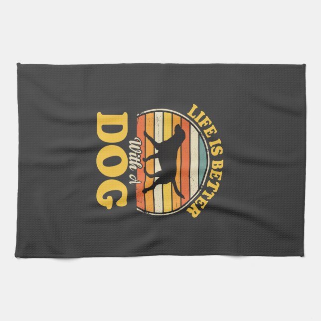 Life Is Better With A Dog Retro Tea Towel (Horizontal)