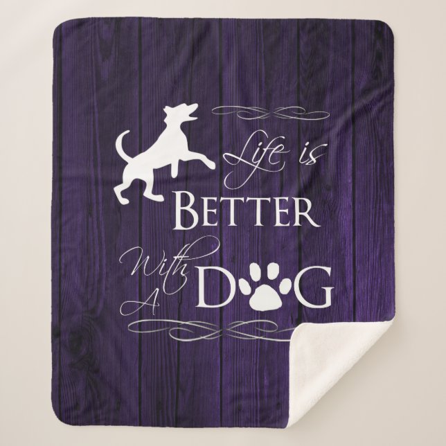 Life is better with a Dog Sherpa Blanket - Purple (Front)
