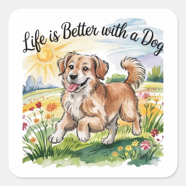 "Life is Better with a Dog" Square Sticker (Front)