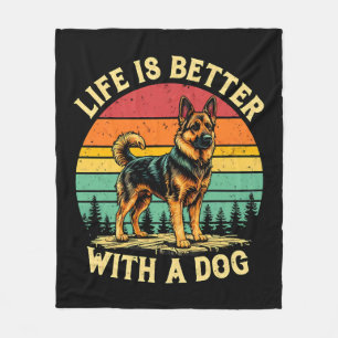 Life Is Better With A Dog - Vintage Sunset Fleece Blanket