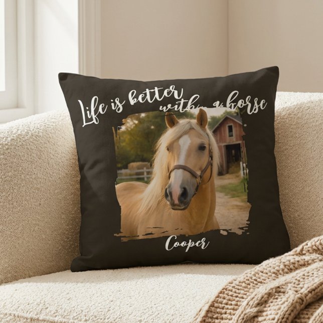 Life Is Better With A Horse Black Custom Cushion (Creator Uploaded)