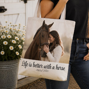 Life Is Better With A Horse Personalised Script Tote Bag
