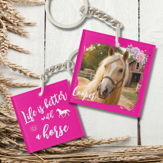 Life Is Better With A Horse Pink Custom Key Ring