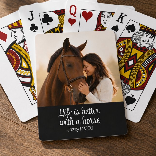Life Is Better With A Horse Script Monogram Playing Cards (Creator Uploaded)