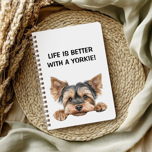 Life is better with a yorkie w peeking yorkie notebook (Creator Uploaded)