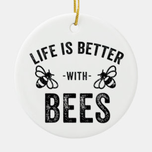 Life is Better with Bees cool honey bee Animal Fan Ceramic Tree Decoration