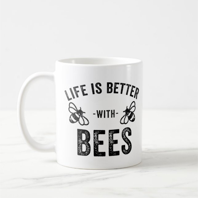 Life is Better with Bees cool honey bee Animal Fan Coffee Mug (Left)