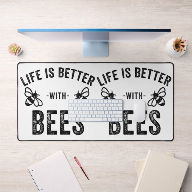 Life is Better with Bees cool honey bee Animal Fan Desk Mat (Office 1)