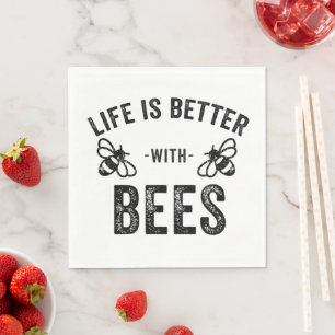 Life is Better with Bees cool honey bee Animal Fan Napkin