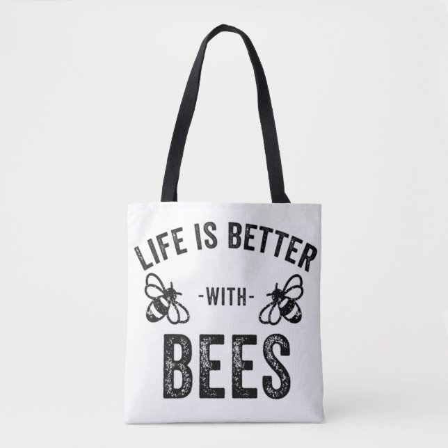 Life is Better with Bees cool honey bee Animal Fan Tote Bag (Front)