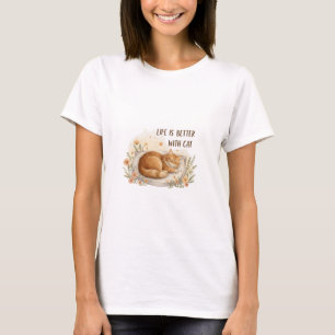 Life is Better with Cat - Cosy Floral Nap Design  T-Shirt