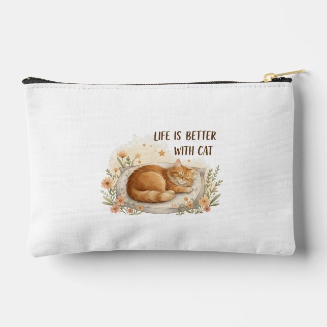 Life is Better with Cat - Cosy Floral Nap Small  Accessory Pouch (Back)