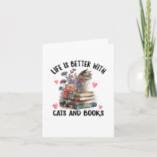 Life is better with Cats and Books Funny Cat Holiday Card