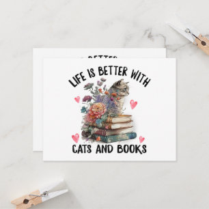 Life is better with Cats and Books Funny Cat Invitation