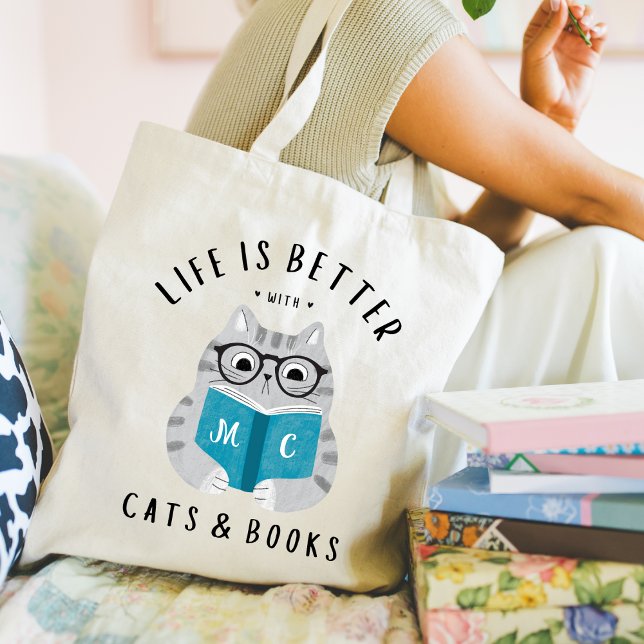 Life is Better with Cats and Books Tote Bag (Creator Uploaded)