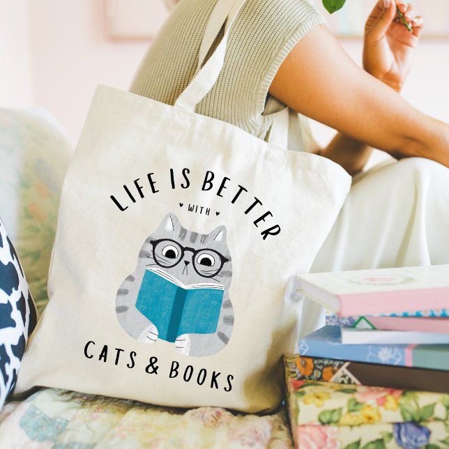 Life is Better with Cats and Books  Tote Bag (Creator Uploaded)