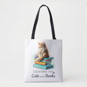 Life is Better with Cats and Books Tote Bag