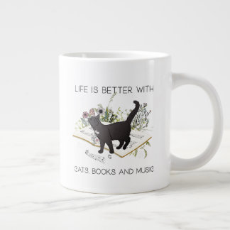 Life is Better With Cats Books and Music Large Coffee Mug