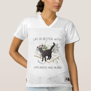 Life is Better With Cats Books and Music Women's Football Jersey