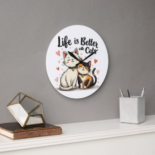 Life is Better with Cats Cute Aesthetic Cat Art Large Clock