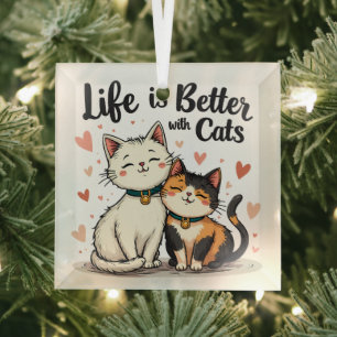 Life is Better with Cats Cute Cat Aesthetic Glass Tree Decoration