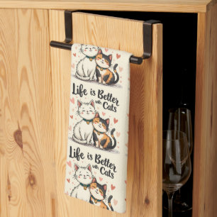 Life is Better with Cats Cute Cat Aesthetic Tea Towel