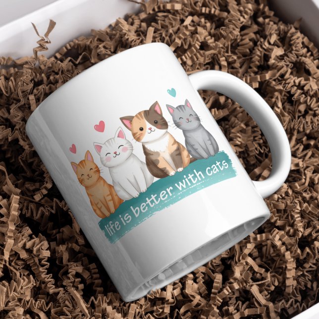 Life Is Better With Cats Cute Cat Lover Coffee Mug (Creator Uploaded)