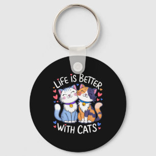 Life Is Better With Cats Cute Cat Lover Valentine' Key Ring