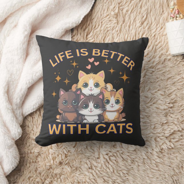 Life Is Better With Cats Cute Kittens Throw Pillow (Blanket)
