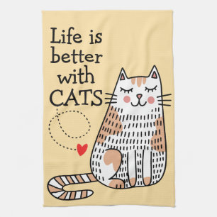 Life Is Better With Cats Doodle Tea Towel