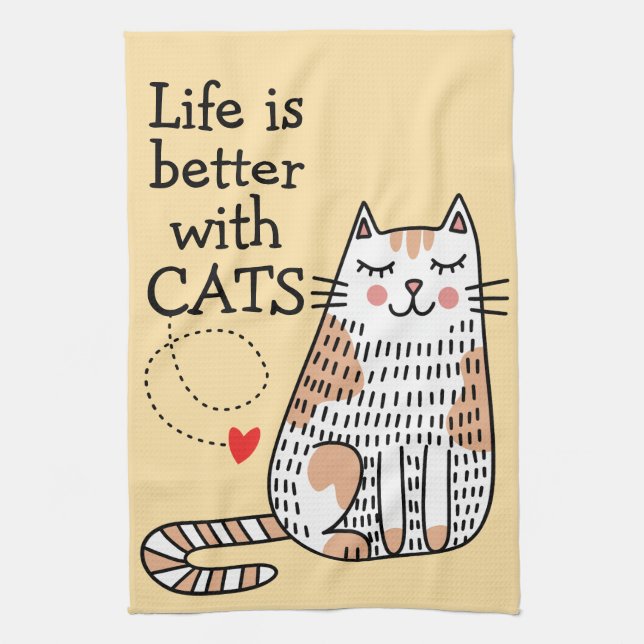 Life Is Better With Cats Doodle Tea Towel (Vertical)