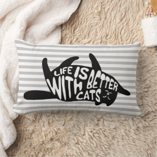 Life is better with cats   Fun Typography Lumbar Cushion