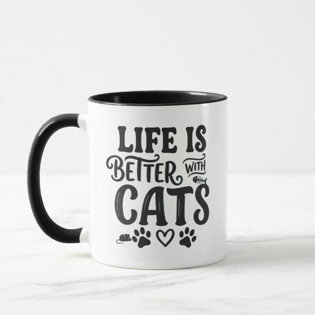 Life is Better With Cats Mug - Paw Coffee Cup Gift (Left)