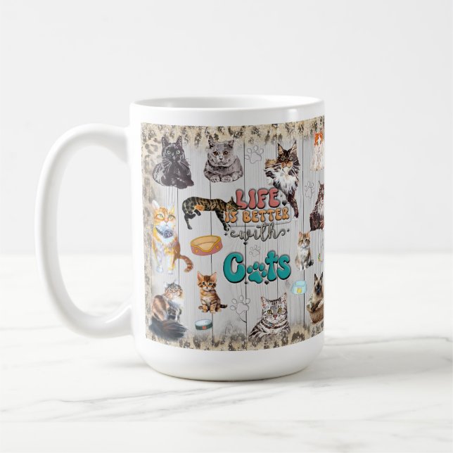 Life Is Better With Cats Personalise Coffee Mug (Left)