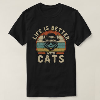 Life Is Better With Cats Vintage Sunset T-Shirt