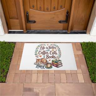 Life Is Better with Coffee Cats Books Doormat