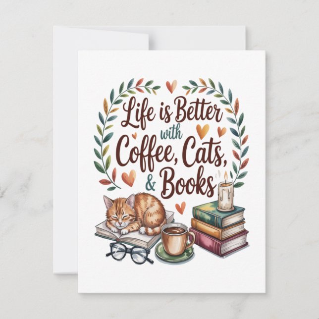 Life Is Better with Coffee Cats Books Invitation (Front)
