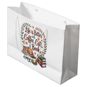 Life Is Better with Coffee Cats Books Large Gift Bag