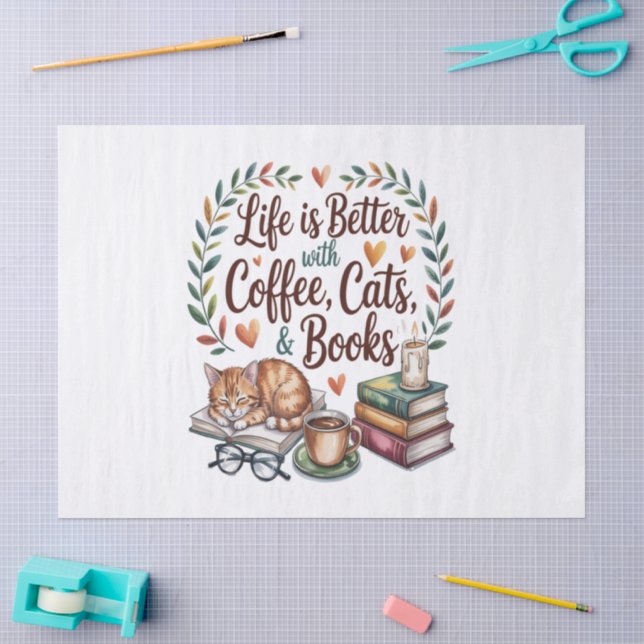 Life Is Better with Coffee Cats Books Tissue Paper (Craft)