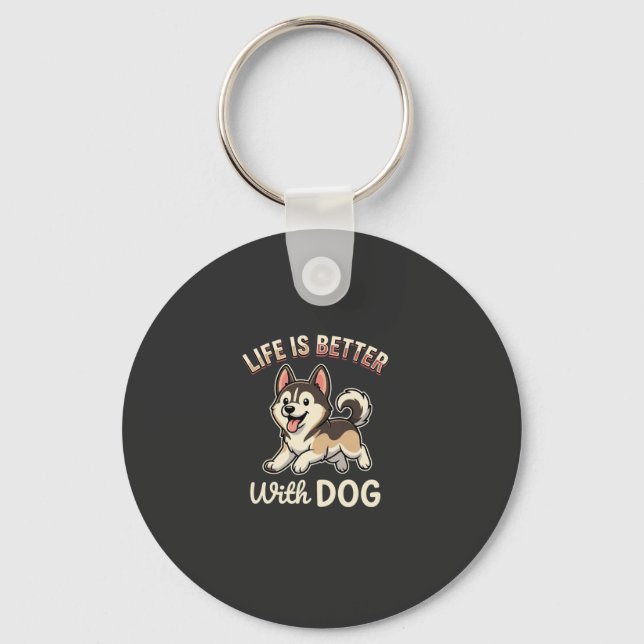 Life Is Better With Dog Cartoon Key Ring (Front)