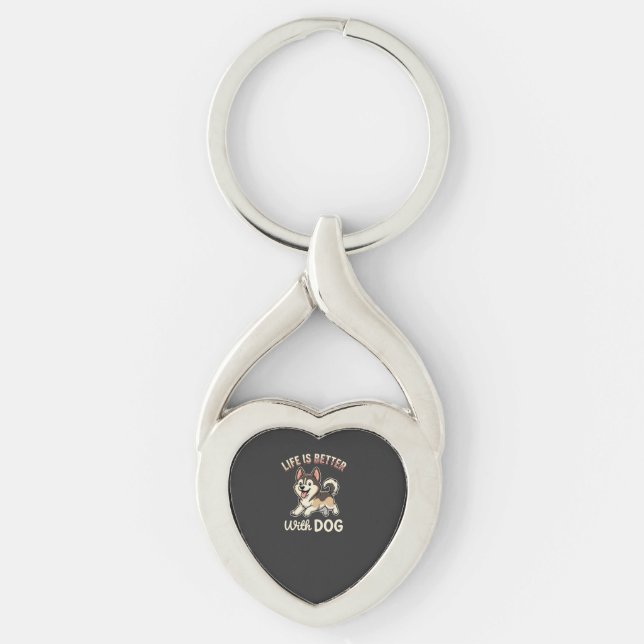 Life Is Better With Dog Cartoon Key Ring (Front)