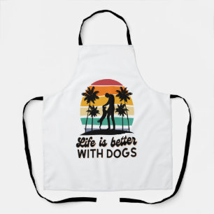 Life Is Better With Dogs Retro Sunset Man and Dog Apron