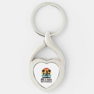 Life Is Better With Dogs Retro Sunset Man and Dog Key Ring