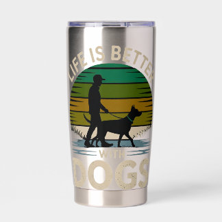 Life Is Better With Dogs Retro Sunset T-Shirt Insulated Tumbler