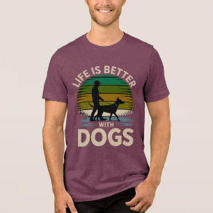 Life Is Better With Dogs Retro Sunset T-Shirt Tri-Blend Shirt