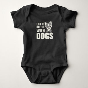Life Is Better With Dogs Sweet Husky Dog Brown Baby Bodysuit