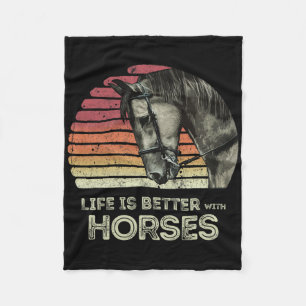 Life Is Better With Horses Horseback Riding Fleece Blanket