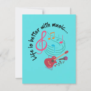 Life is Better with Music" Cute Guitar & Notes Gre